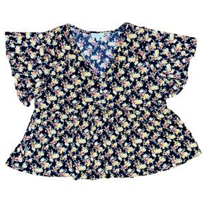 Floral Babydoll Flare Top With Bell Sleeves Size XL V-Neck - Full Circle Trends